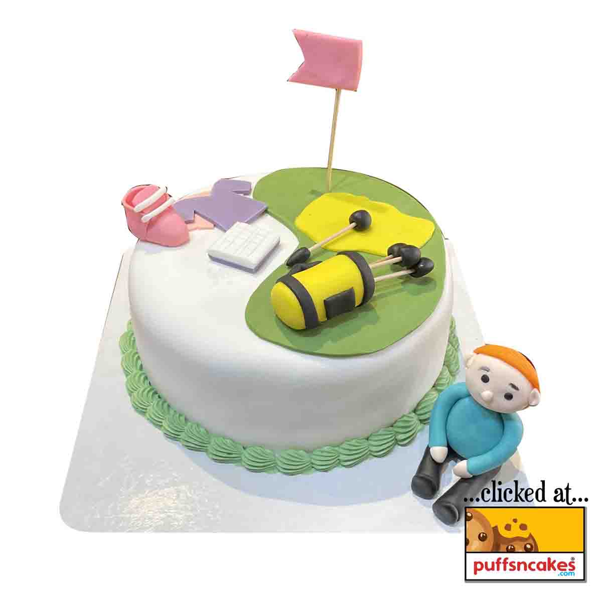 (1424) Golf Sports Player Theme Fondant Cake